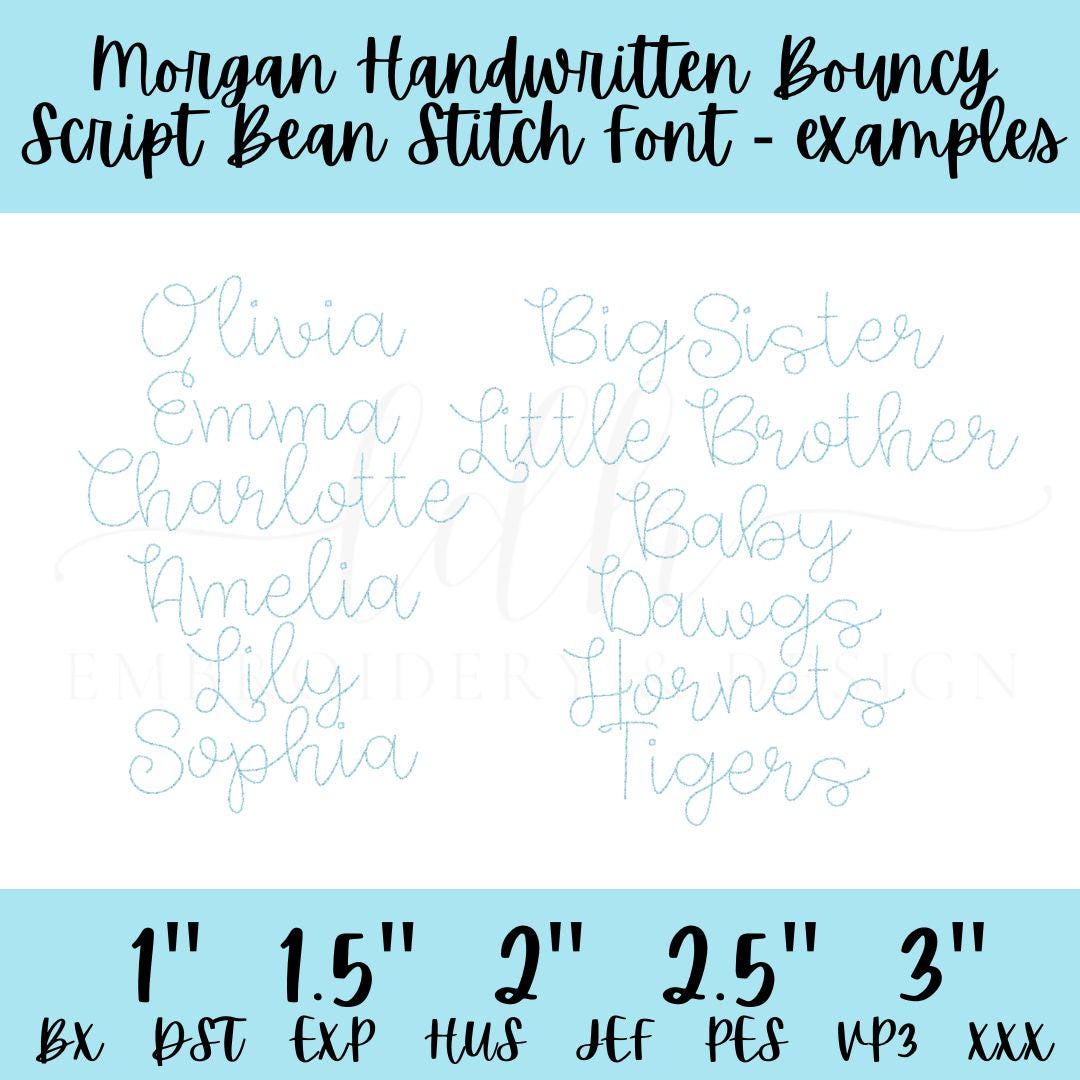 Morgan Handwritten Bouncy Script Bean Stitch Font Quick Stitch Cursive ...