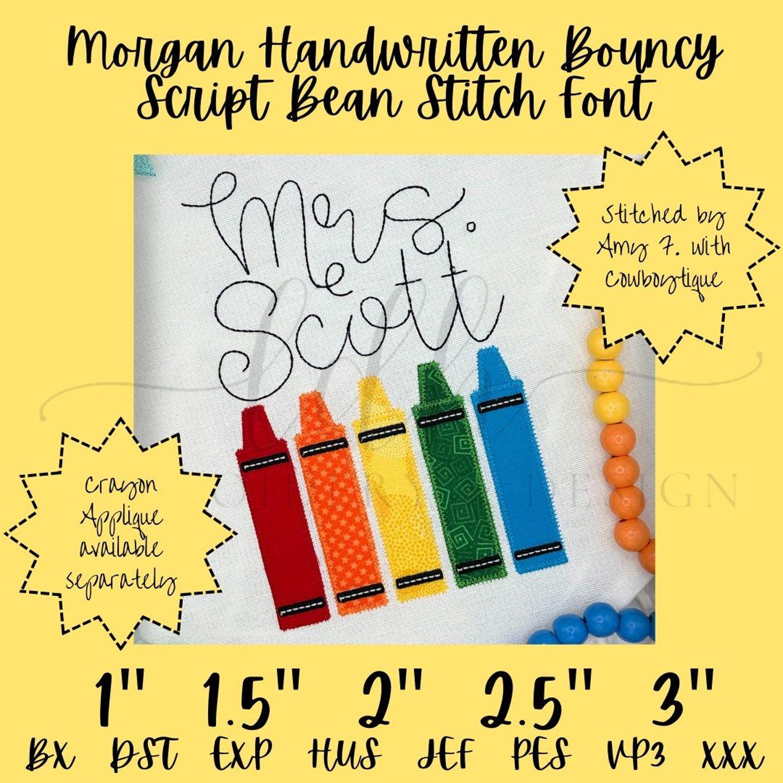Morgan Handwritten Bouncy Script Bean Stitch Font Quick Stitch Cursive ...