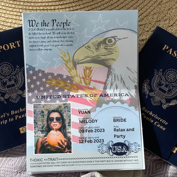 Passport DIY: Bachelorette, Spring Break, summer vacation, beach trip, Birthday Itinerary/Menu/Party Favor | Editable, Custom, Printable