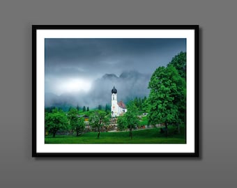 Berg Poster Alpen – Nebel Berge Wandbild – Landschaft Poster Natur – Panorama Fotodruck – Geschenk Bergliebhaber