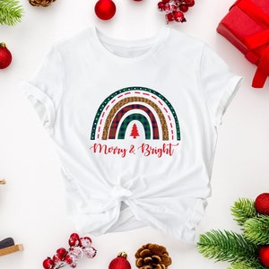 Merry and Bright Christmas Tee, Women&#39;s Christmas Shirt, Christmas Gifts, Gift Shirt, Christmas Shirt for Her, Cute Xmas Gift for Her