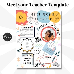 Meet The Teacher editable I I Plantilla de introducción de Meet the Teacher I Editable Teacher I Teacher Bundle I Plantilla Canva I Meet the Teacher Night