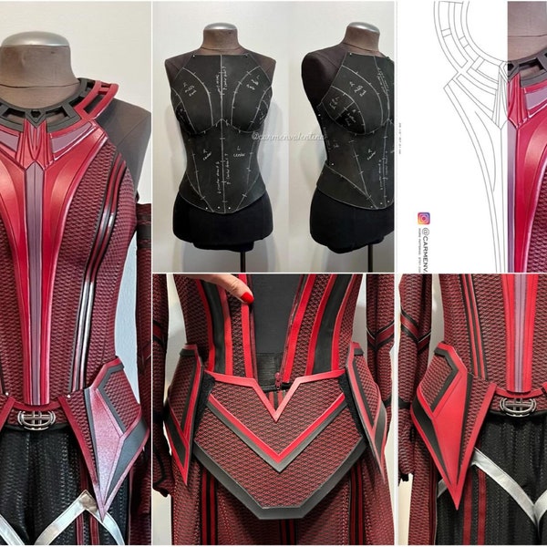 Wanda Maximoff Bruja Escarlata Paquete WANDAVISION: Corpiño, almohadillas para la cadera, falda y pieza central Patrón de cosplay LOTE PDF