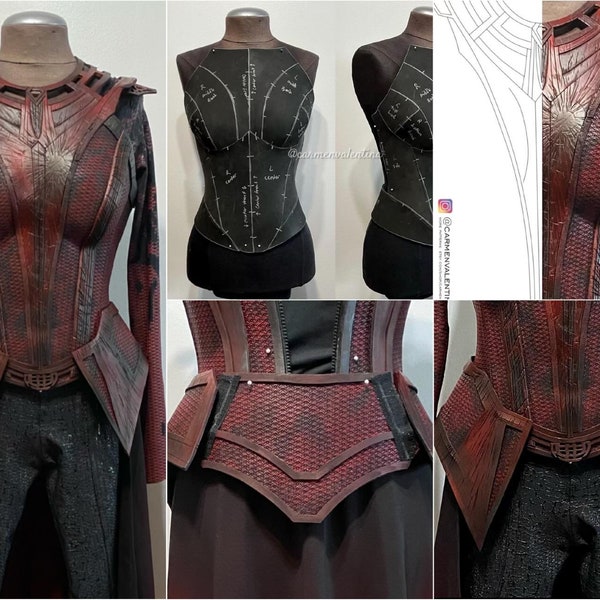 Wanda Maximoff Scarlet Witch Pacchetto MULTIVERSE of MADNESS: corpetto, protezioni per i fianchi, gonna e pezzo centrale modello cosplay LOTTO pdf