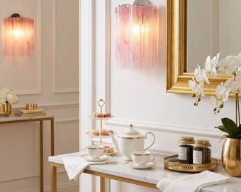 Murano Glass Wall Sconce - Pink Art Glass Vanity Light, Modern LED Bedroom Lamp & Elegant Hallway Lighting