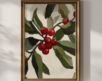 Vintage Mistletoe Painting Print | Rustic Christmas Wall Art (Digital Download)