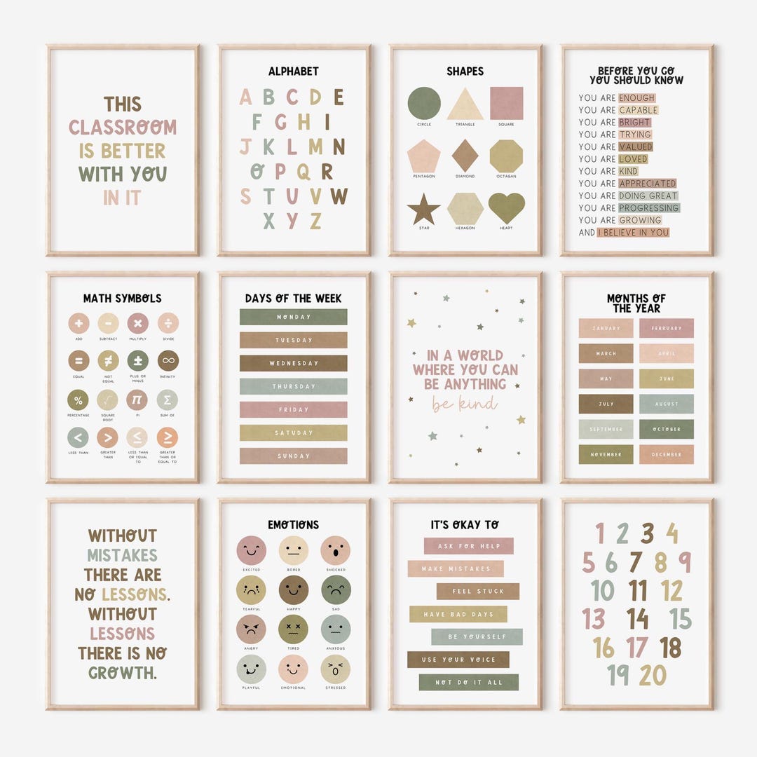 Montessori Classroom Prints Set | Educational Boho Decor (digital ...