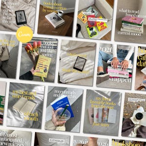 May include: A collage of multiple book-themed images featuring various hardback and paperback books, e-readers, bouquets of tulips, coffee cups, and text overlays such as 'books that feel just like spring' and 'my best and worst reads'.