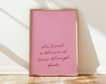 Buchliebhaber Zitat Druck | Pink Buchkern Wandbild (Digitaler Download)