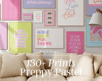 Preppy Pastel Wall Art Print Bundle | Girly Room Decor (Digital Download)