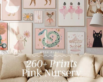 Set di stampe rosa per la cameretta delle bambine / Decorazioni per la cameretta delle bambine (download digitale)