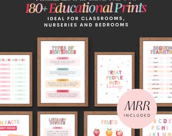 Paquete de más de 180 impresiones de pared educativas MRR // derechos de reventa maestra, PLR, decoración de guardería, carteles para el aula, recursos para niños, producto de reventa