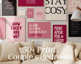 Bedroom Wall Print Set | bedroom wall art, love wall art, couples print, bedroom decor, pink bedroom decor, love print, pink and red print