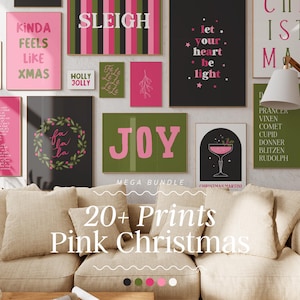 Pink Christmas Print Bundle | christmas print set, christmas print, christmas decor, winter home decor, christmas wall art, festive print