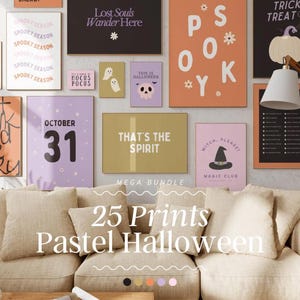 Set di decorazioni murali di Halloween in stile pastello / stampa di Halloween, decorazioni murali autunnali, decorazioni per la casa di Halloween, arte stampabile, decorazioni autunnali, poster autunnali