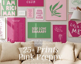 Preppy Pink Wall Art Print Bundle | Girly Room Decor (Digital Download)