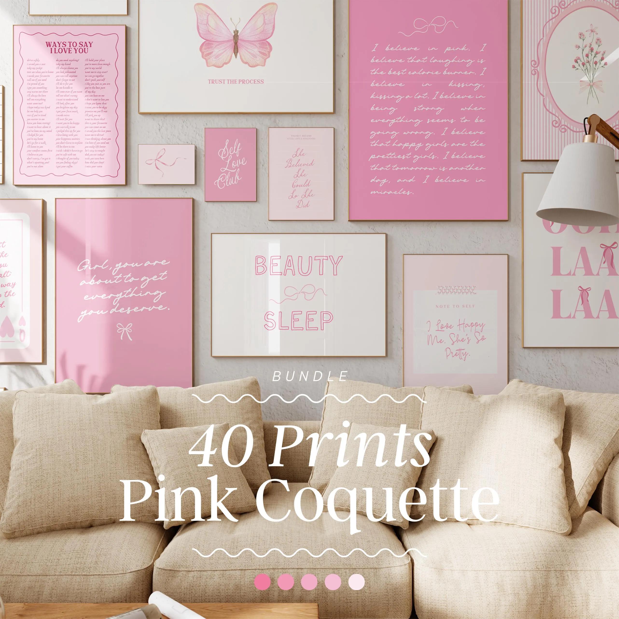 Coquette Pink Wall Art Bundle | bedroom wall art, pink wall prints, preppy prints, trendy pink wall art, girly wall art, pink home decor