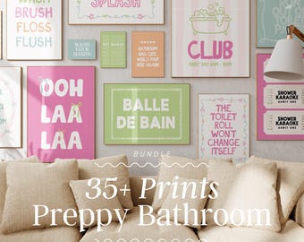 Preppy Bathroom Art Prints | Girly Dorm Decor (Digital Download)