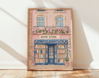 Bookstore Illustration Print | Book Lover Wall Art (Digital Download)