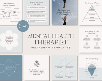 Más de 300 plantillas Canva para Instagram sobre salud mental y terapeutas (descarga digital)