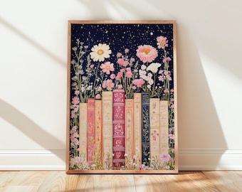 Floral Books Print | Book Lover Wall Art (Digital Download)