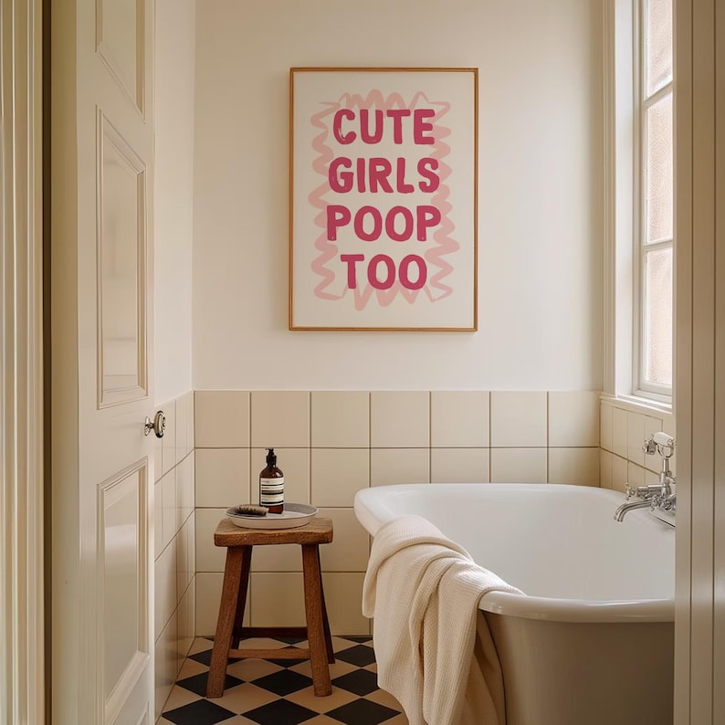 Pink Bathroom Print Set | Funny Preppy Girly Toilet Wall Art (digital ...