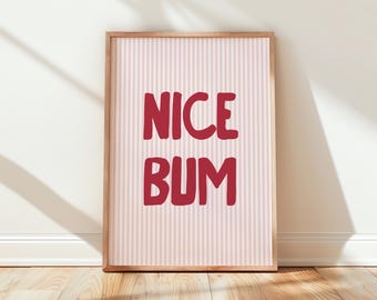 Funny Pink Bathroom Wall Art | "Nice Bum" Print (Digital Download)