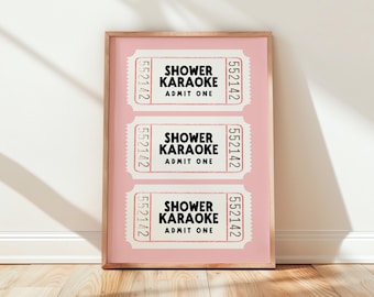 Pink Shower Karaoke Ticket Print | Funny Bathroom Art (Digital Download)