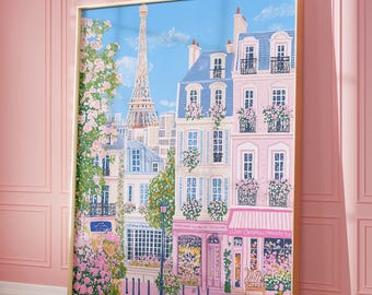 Paris Summer Floral Wall Art Print: Preppy Pastel Decor (Digital Download)