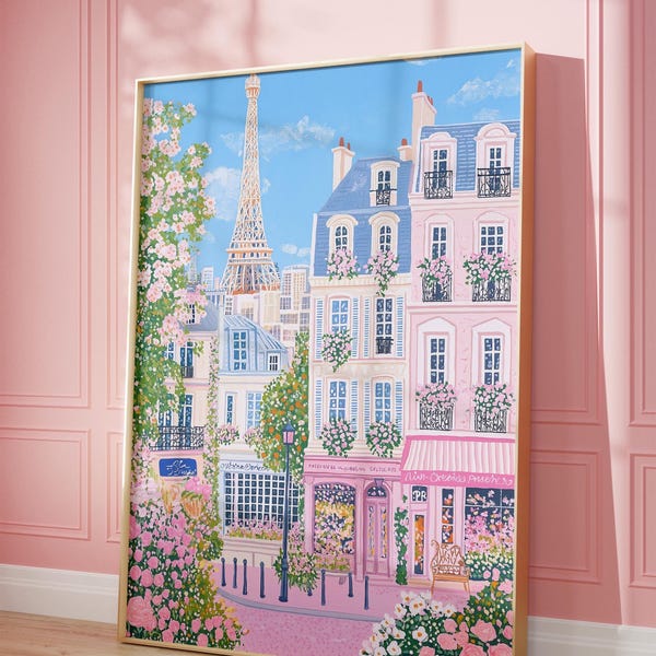 Paris Summer Floral Wall Art Print: Preppy Pastel Decor (Digital Download)