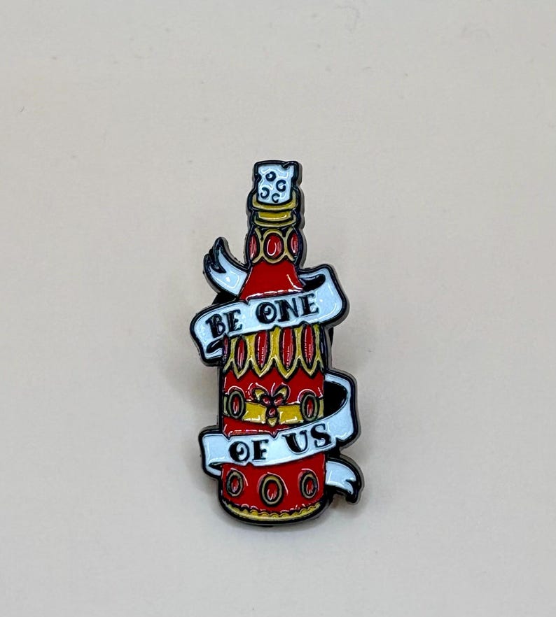 Vampire inspired enamel pins – Horror Movie Collectible – Vampire Aesthetic Pins – Cult Classic 80s Goth Gifts Bottle
