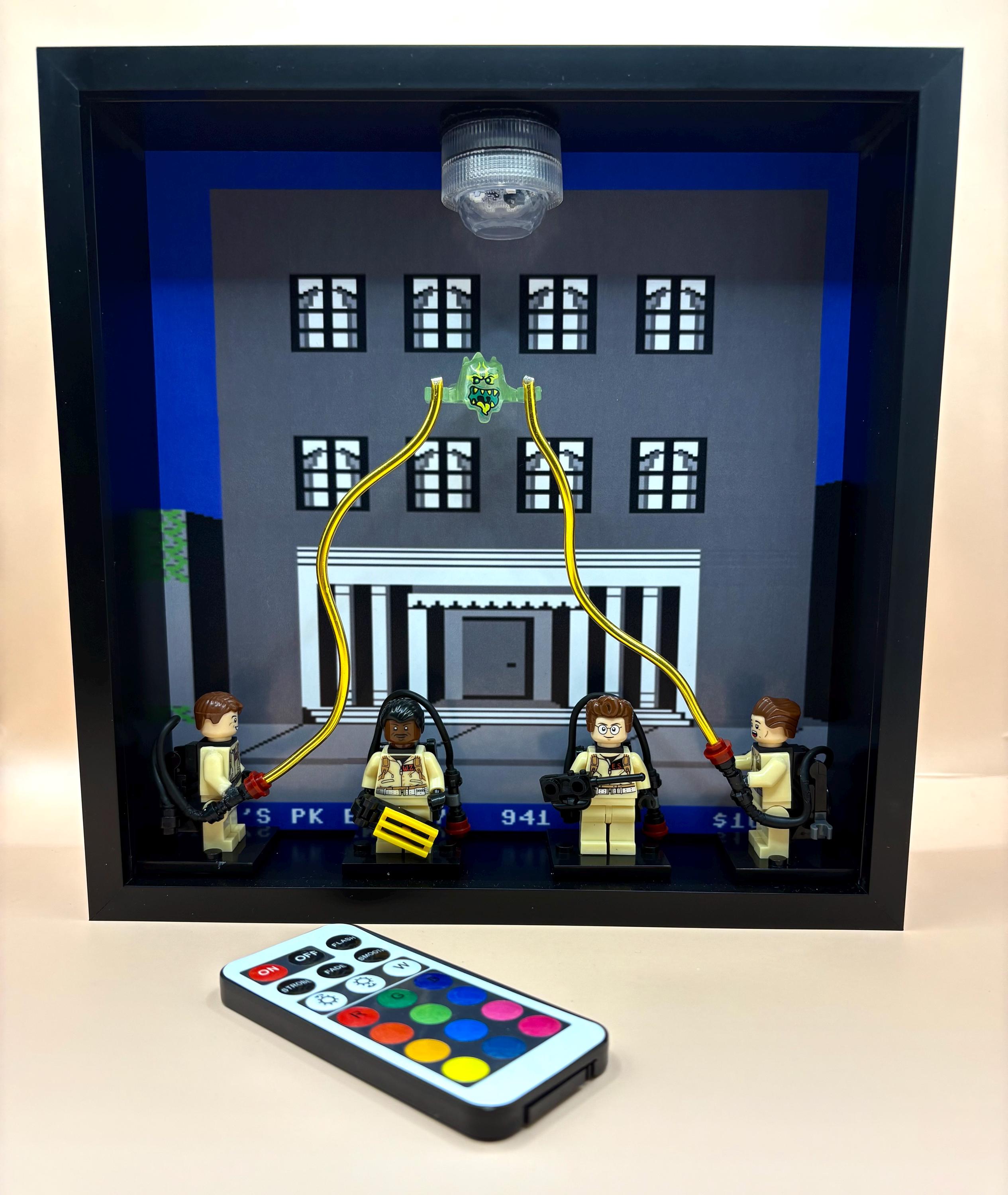 Ghostbusters inspired, mini-figure / Illuminated picture frame with remote control