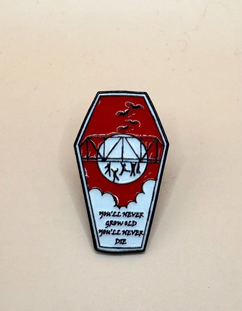Vampire inspired enamel pins – Horror Movie Collectible – Vampire Aesthetic Pins – Cult Classic 80s Goth Gifts Coffin