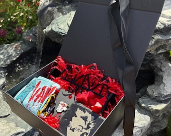 Vampire Inspired Gift Set | Bridge ornament | Noodles Pin | Vampires Everywhere Socks | David Coaster | Bat Wax Melts | Movie Keepsake Box