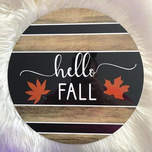 Hello Fall Round Metal Wreath Sign, Welcome Sign, Metal Sign, Fall sign, Autumn Sign, Home Decor,  Front Door, Wreath, 11.5&quot;