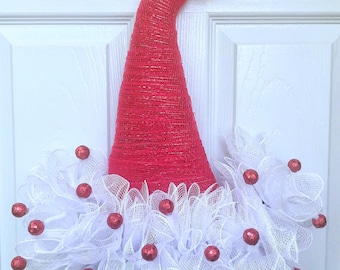 Mesh Santa Hat Wreath, Christmas Wreath, Holiday, Christmas Wreath