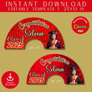 Black and Red Graduation Clack Fan Template, Clack Fan, Grad Gift, Graduation,  Gift for Grad,  DIY Craft, Editable, 25&quot; x 13&quot;