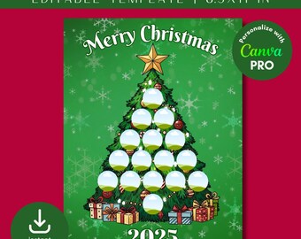 Christmas Tree Photo Collage, Editable Canva Pro Digital File, Family Photo Keepsake, Gift, DIY