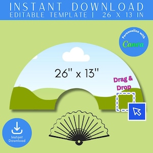 Clack Fan Template, Canva Template, Editable, Clack Fan, Sublimation DIY, Hand Fan,  Blank Clack Fan Template, 26&quot; x 13&quot;