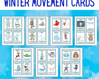 Winter Movement Cards For Kids, Flashcards, Indoor Activites for Kids, Fun, Indoor Activity, Printable,  PDF File