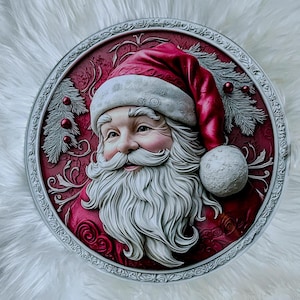 Santa Metal Christmas Round Wreath Sign, Winter Sign, Christmas Wreath Sign, Wreath Sign Home Decor, Winter, Xmas, Wreath   12&quot;