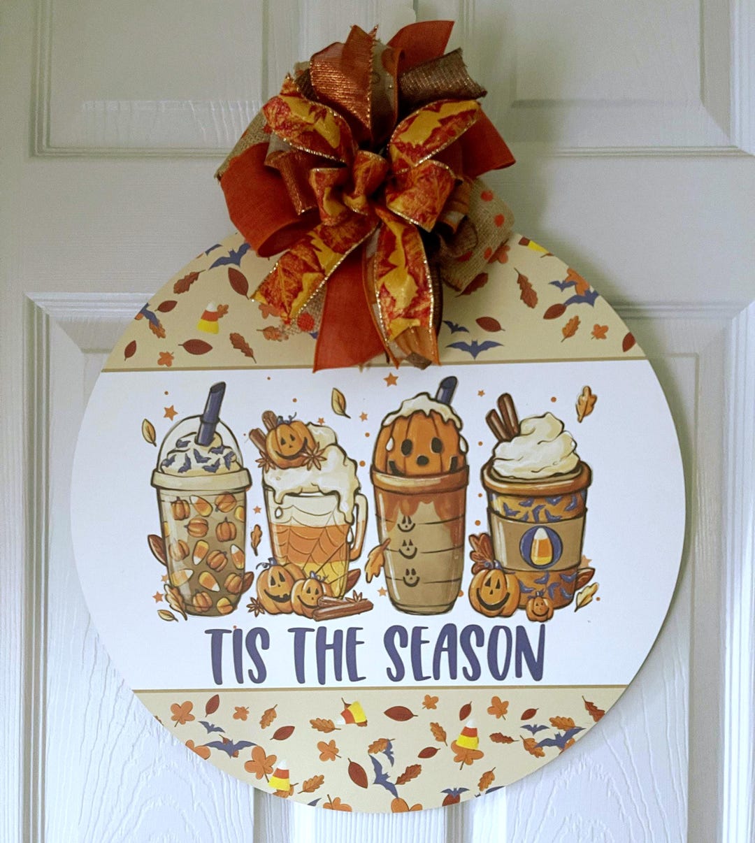 Pumpkin Wooden Door Hanger 18", Fall Door Hanger, Coffee, Pumpkin Spice ...