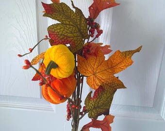 22" Artificial Fall Floral Bush, Fall florals, Mixed Bush, Pumpkin, Leaf, floral arrangements, Fall Wreath, Autumn Decor