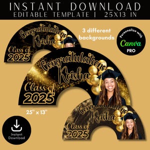 Graduation Black Gold Clack Fan Template, Clack Fan, Graduation Gift, Grad, Graduation, Do It Yourself Craft, Editable, 25&quot; x 13&quot;