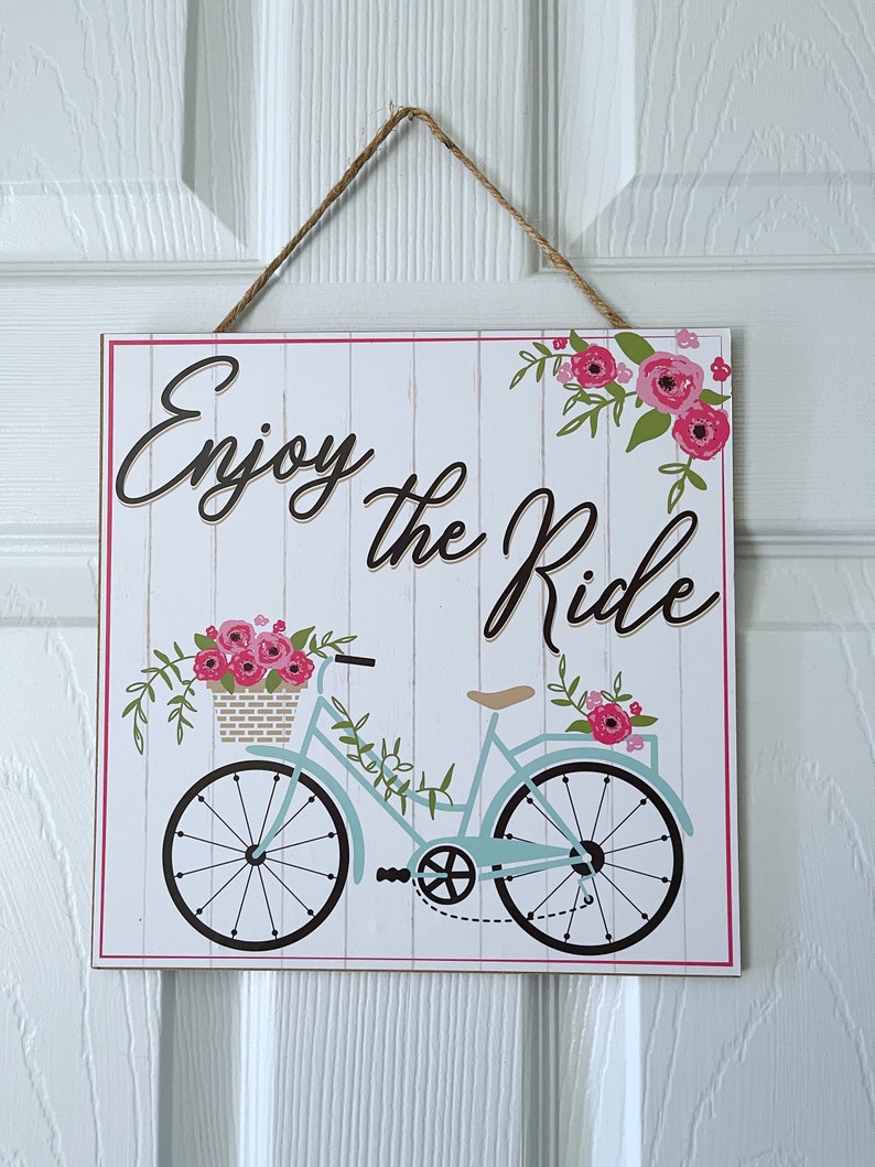 Enjoy The Ride Signage Enjoy the Ride Wooden Wreath Sign, Bike Wreath Sign, Spring, Summer ...