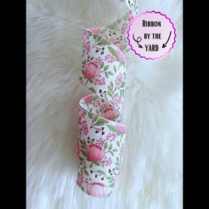 Blush Peonies and Cotton Ivory Wired Ribbon, Linen, Bows, Home Decor, Spring Ribbon, Wreath Supplies, Gift Baskets,  2.5&quot; Wide, 1 YARD