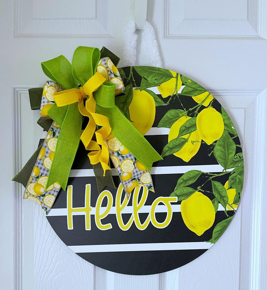 Hello Lemon Striped Wooden Door Hanger 18