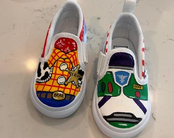 Custom painted Vans, canvas shoes, Toy Story  Buzz and Woody Boys Toddler shoes