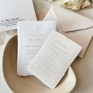 Rustic Wedding Invitation, Handmade Paper Invitation, Custom Modern Invitation Card, Letterpress Wedding, Floral Invitation, Save The Date