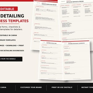 Sjablonen voor autodetailingbedrijven | Bewerkbare Canva-formulieren voor autodetailing | Checklist, intakeformulier, offerte- en boekingspakket voor detailing